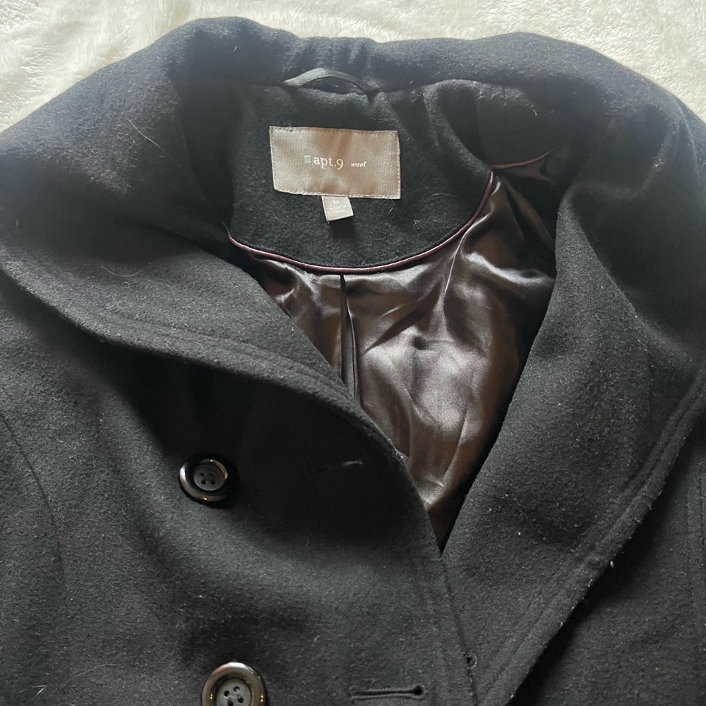 Apt 9 Peacoat Womans Medium - Wool Black - Shawl Collars Thick Warm Cozy - Picture 4 of 8